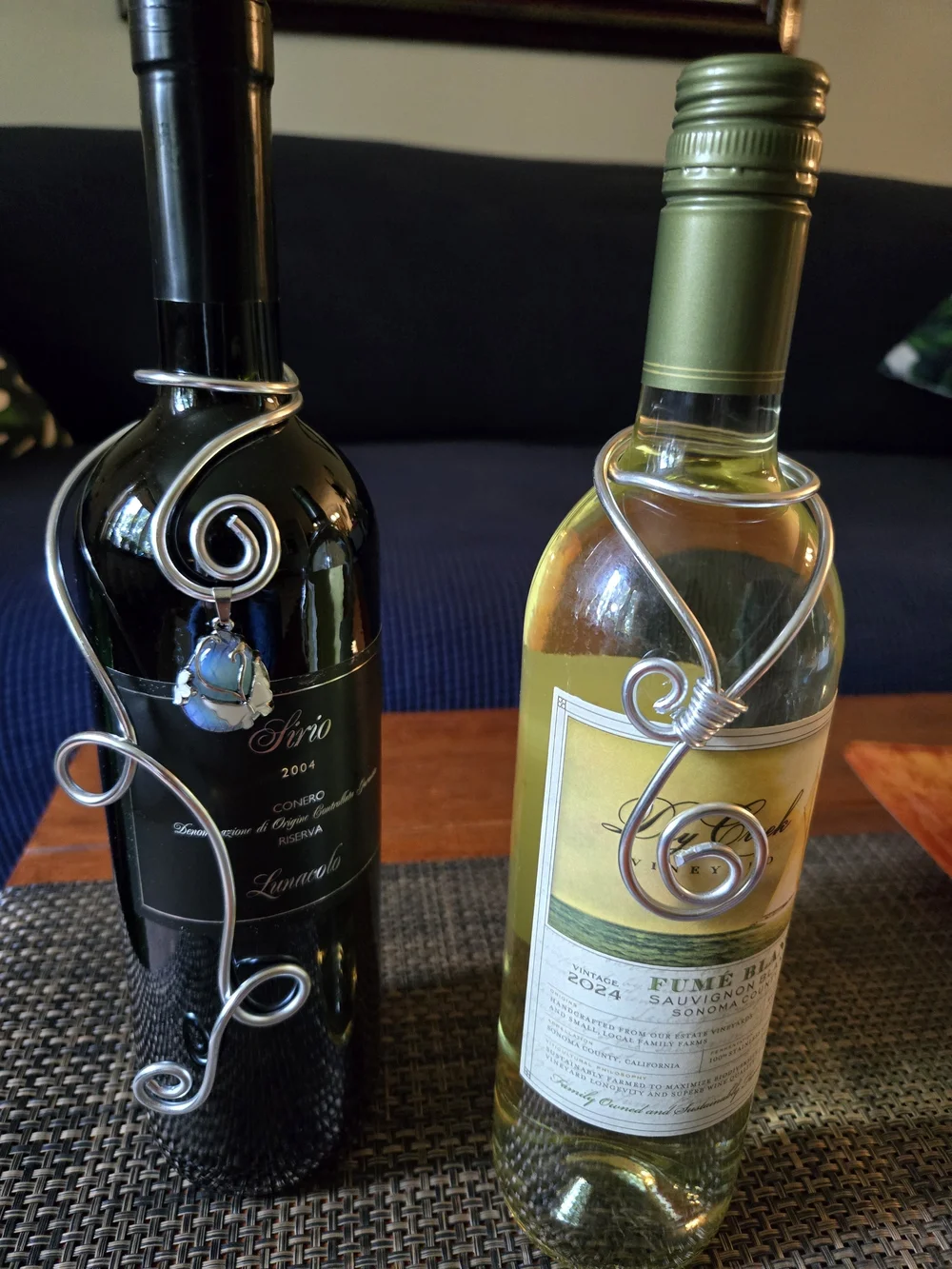 Bottle Bling - Spiral Wine Bottle Hanger with Accents . Various Types Of Wire.